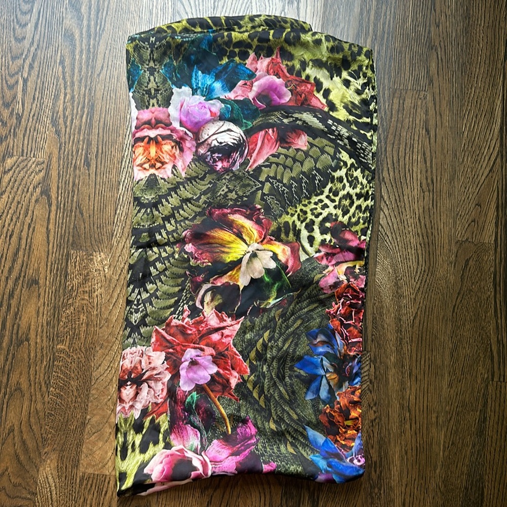 Roberto Cavalli animal floral print silk scarf